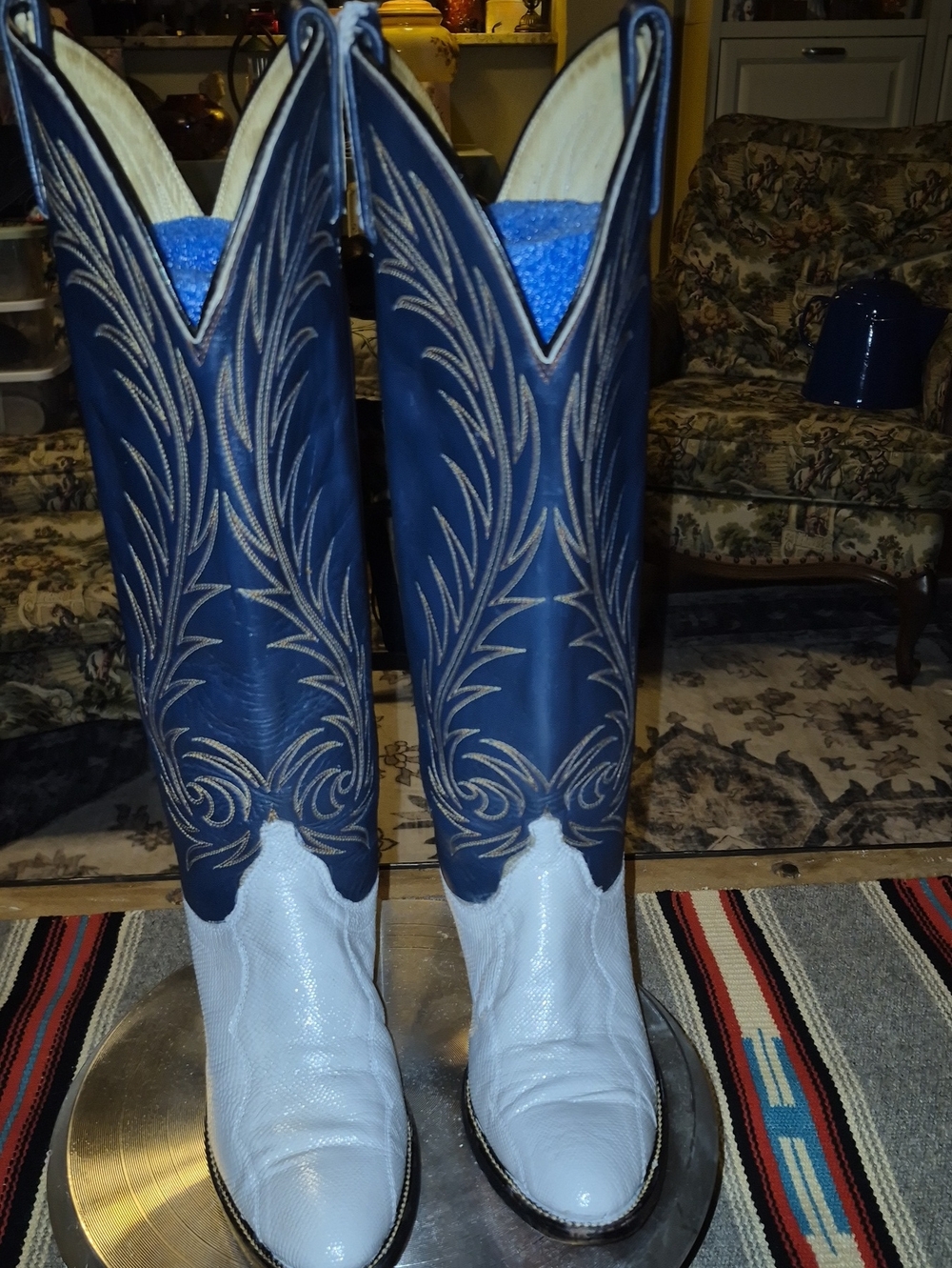 Dan Post Womens Antelope Sz 7 Boots Navy&Dove gray. 17" Tall Made In El Paso - Picture 4 of 16
